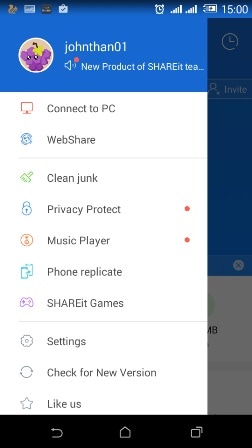  transférer des fichiers d'android à pc-shareit se connecter à pc 