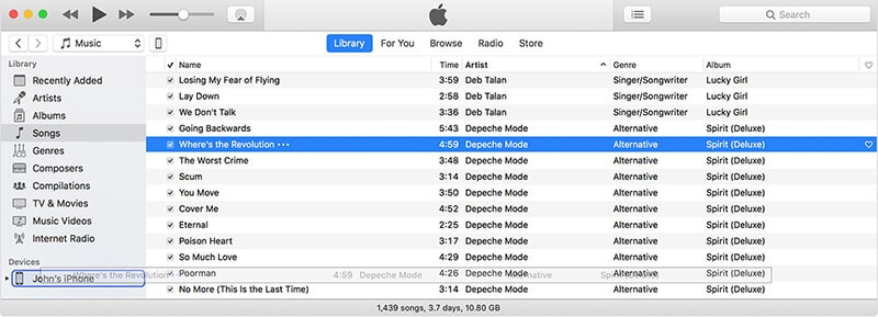 transfer music from mac to iPhone XS (Max) - drag to transfer music