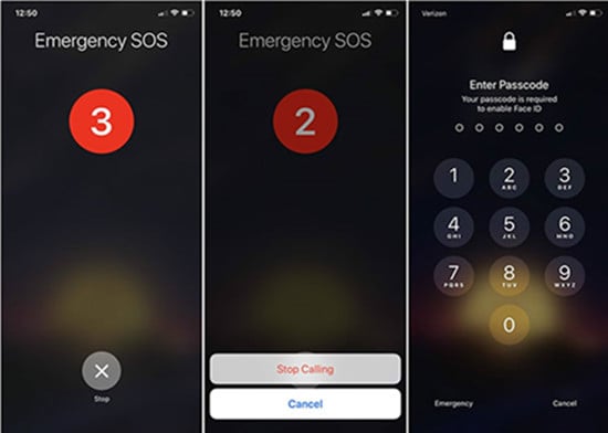 desbloquear iphone xs (Max.) sem Face ID - cancelar o SOS de emergência 