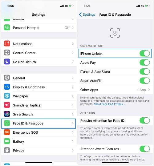 unlock iphone xs (max) without face id-disable the â€œiPhone unlockâ€� feature