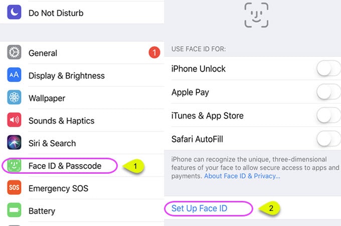 desbloquear iphone xs (Max.) sem Face ID - configurar uma Face ID posteriormente 