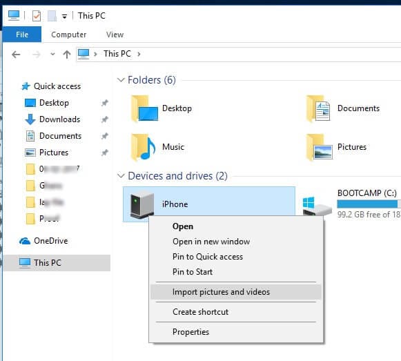 how to import photos from iphone to pc windows 10