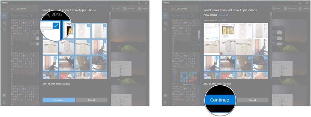 download pictures from iPhone to PC with Windows Photos App- select photos