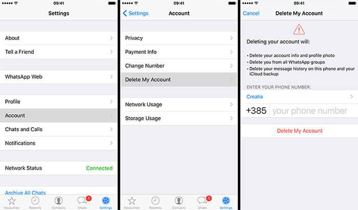 delete whatsapp account by setting iphone