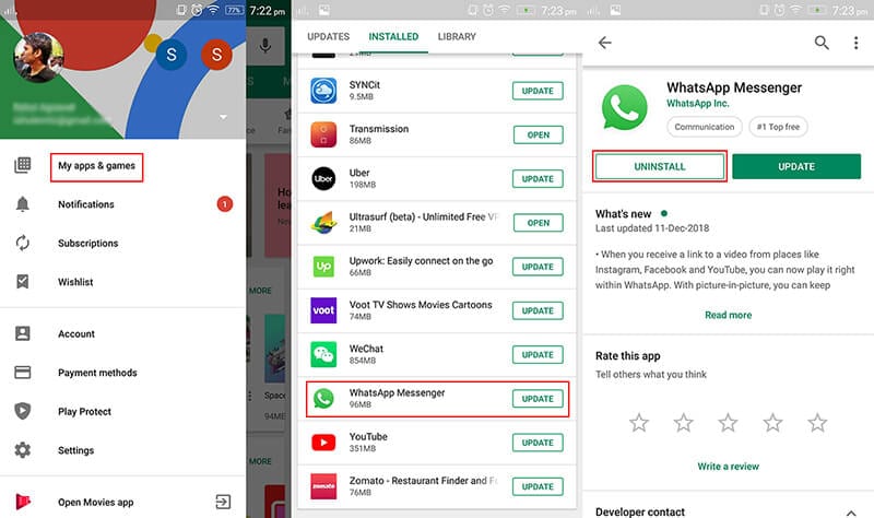 WhatsApp-Konto mit Google Play löschen