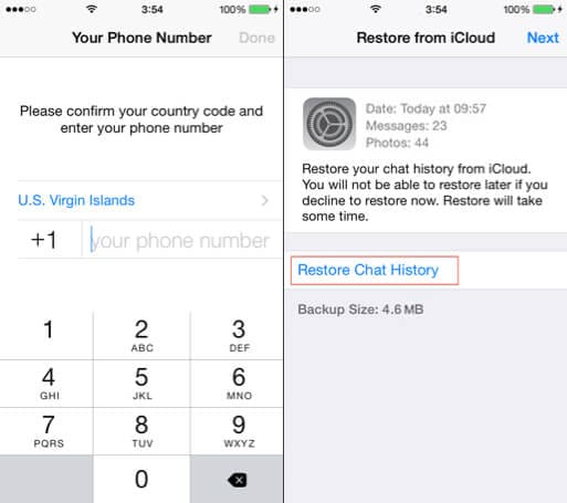 restore whatsapp history