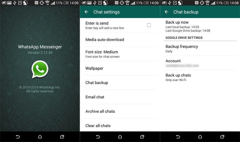 backup whatsapp android - google drive