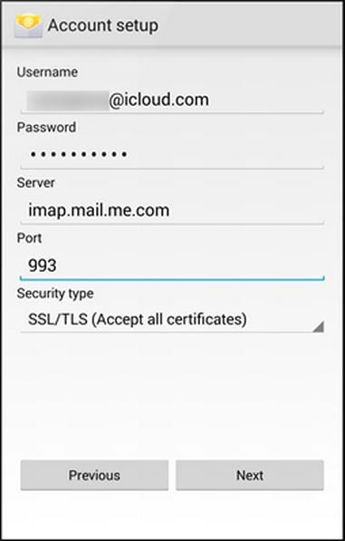 setup icloud email on android