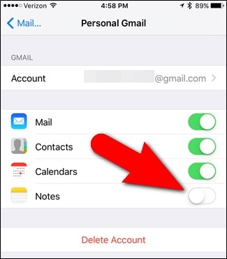 مزامنة ملاحظات iPhone مع gmail