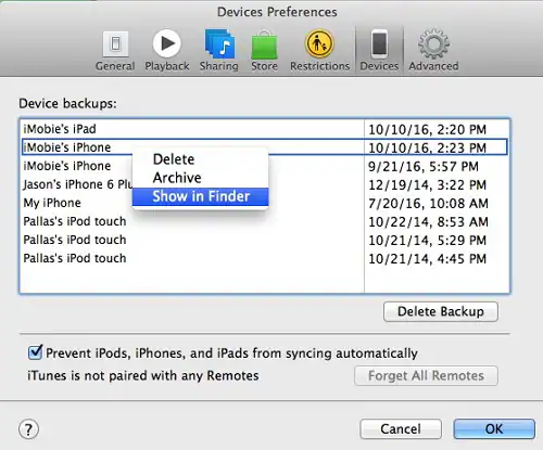 localização do backup do itunes no mac