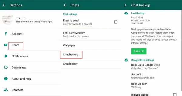 Sicherung von WhatsApp auf Google Drive auf einem Android