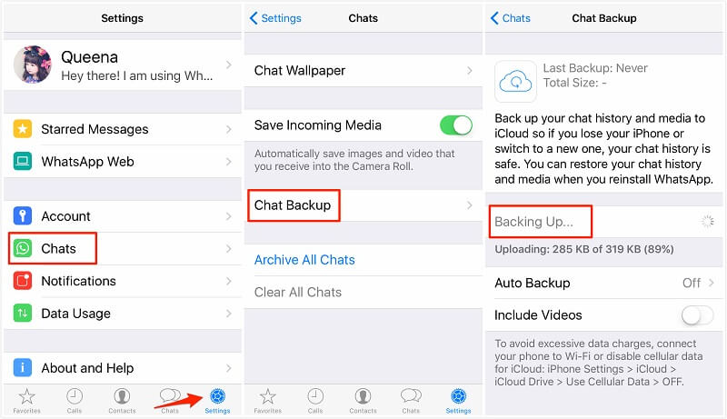 backup di whatsapp su icloud