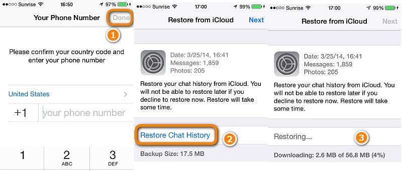 restore whatsapp chats to iphone in the standard way