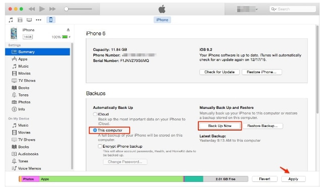 restaure contatos do iphone do backup do itunes