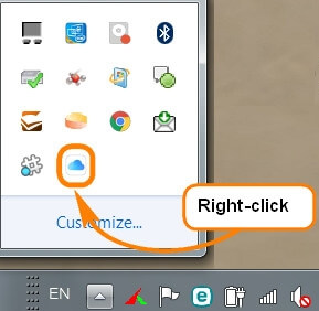 right click icloud icon in the system tray