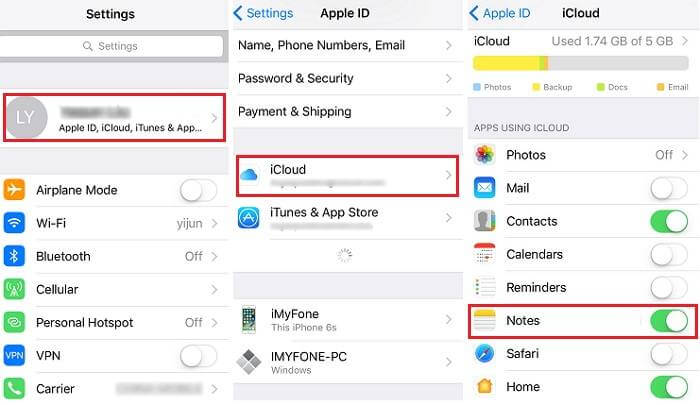 sync notes from iPhone to mac using icloud