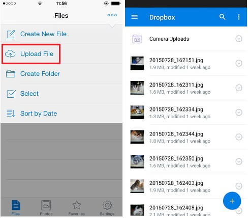 transferir fotos dum samsung para um iphone usando o dropbox