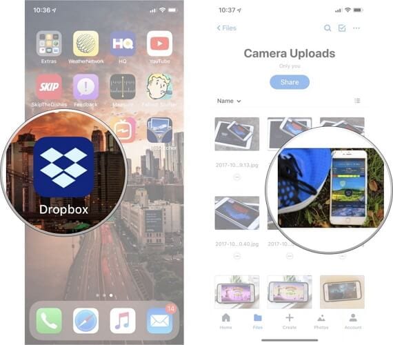 transferir fotos dum samsung para um iphone usando o dropbox
