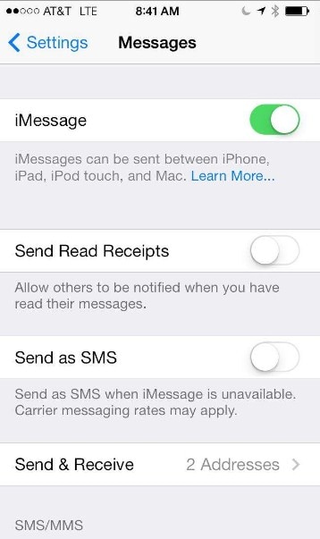 android لا يتلقى الرسائل النصية - تحقق من رسالة iphone