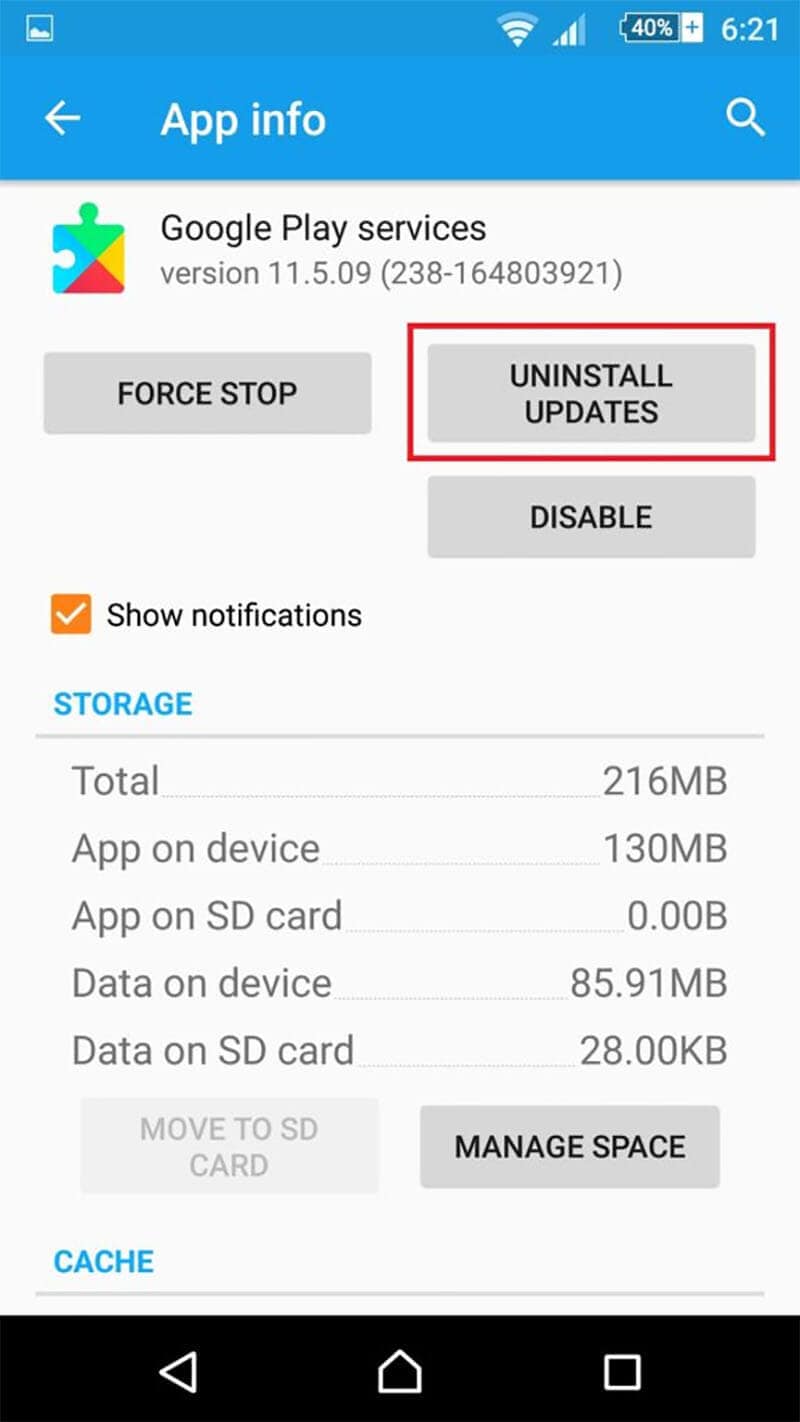 install updates of google play services