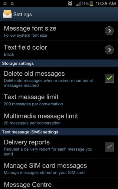 Android não está recebendo mensagens de texto - libere espaço