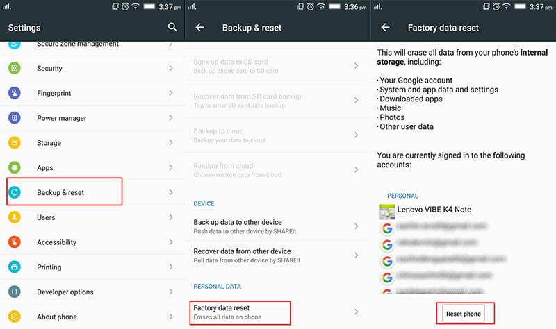 Android settings not responding - factory reset android