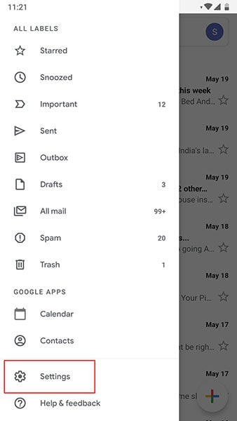 Gmail not responding - go to settings