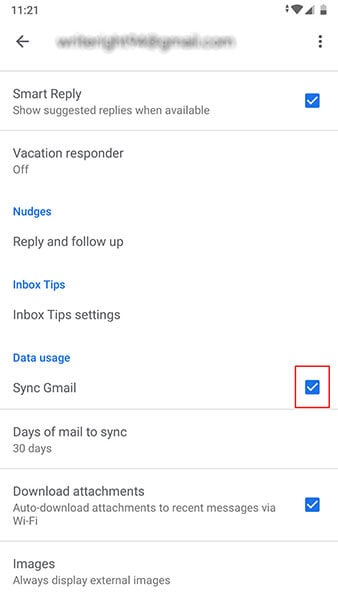 Gmail يتعطّل على Android - مزامنة gmail