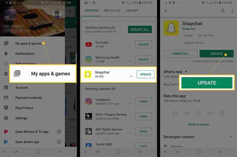 snapchat لا يستجيب - تحقق من وجود تحديثات جديدة