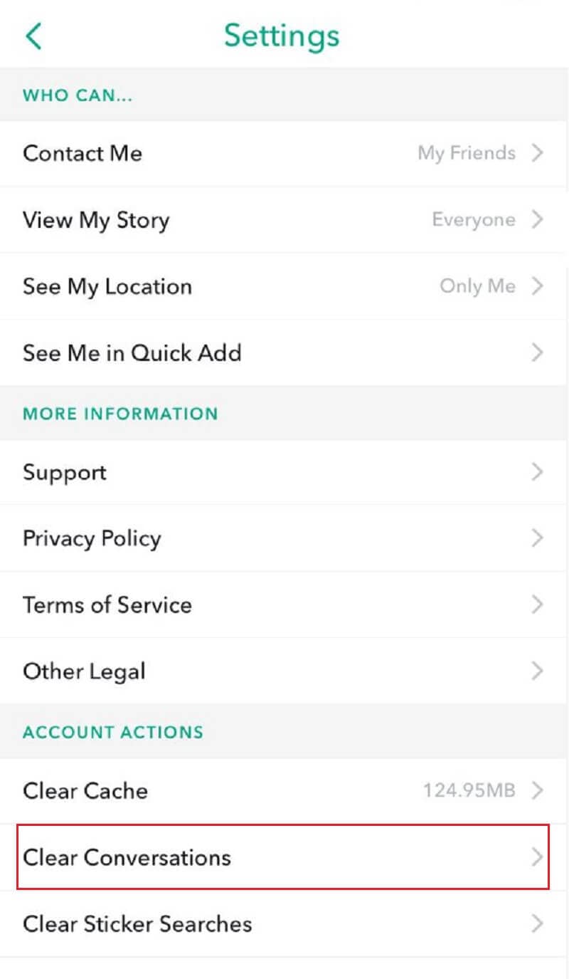 Snapchat-Nachricht löschen, indem Sie Konversationen löschen wählen