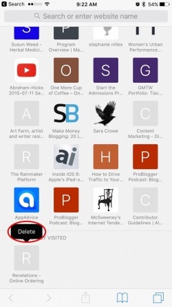 delete frequently visited by long pressing