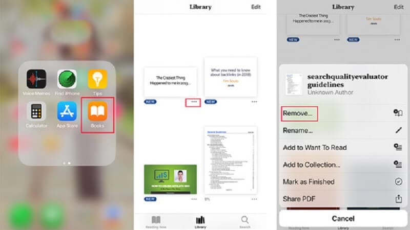 apagar downloads de pdfs no iphone