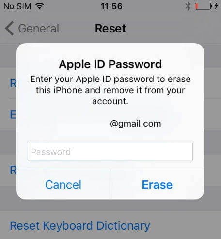 factory reset iphone 5c - enter apple id