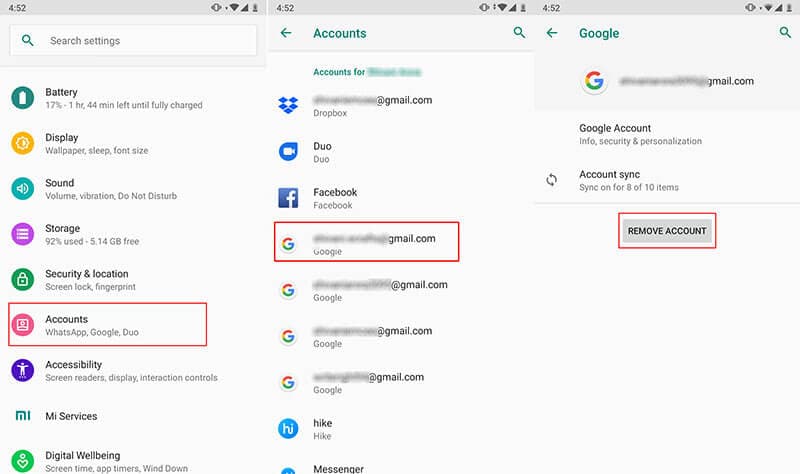 whatsapp stopping - fix gmail account