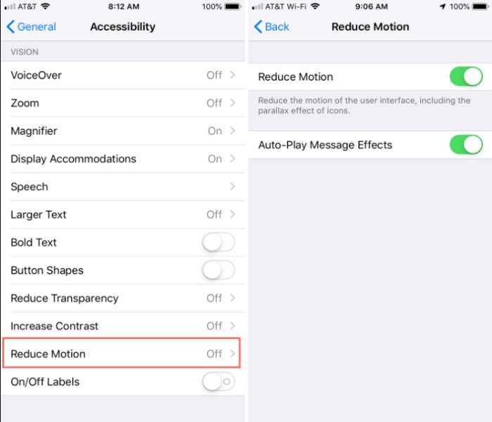 reduce motion in iphone