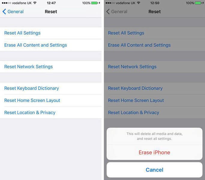 factory reset iphone x from settings