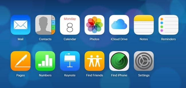 الصفحة الرئيسية لـ iCloud