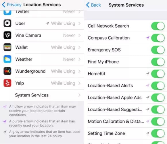 disable the location services or alerts