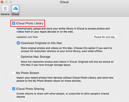 علامة تبويب iCloud