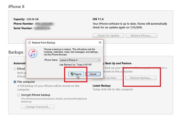 herramienta de itunes para restaurar la copia de seguridad