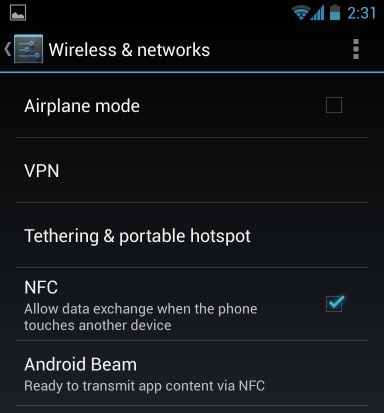Transferencia de datos de Android a Android por NFC- activa NFC