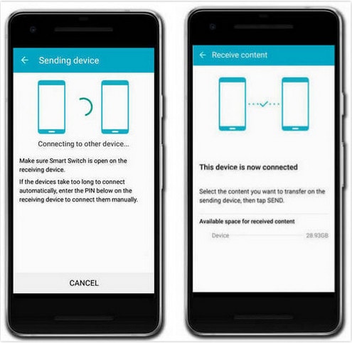 So übertragen Sie Fotos von Android zu Android mit dem Smart Switch-Set Sendegerät und Empfangsgerät