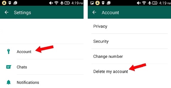 Delete account of WhatsApp after you take a backup
