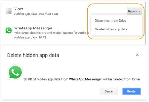 delete whatsapp backup in google drive