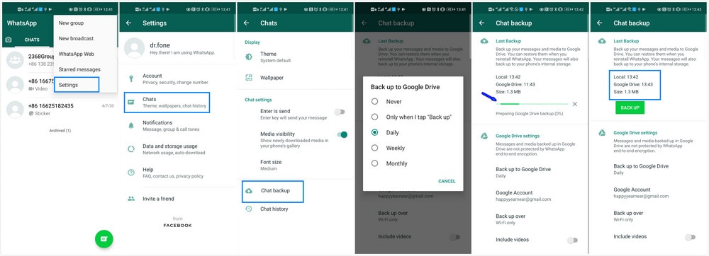 WhatsApp-Backup auf Google Drive übertragen
