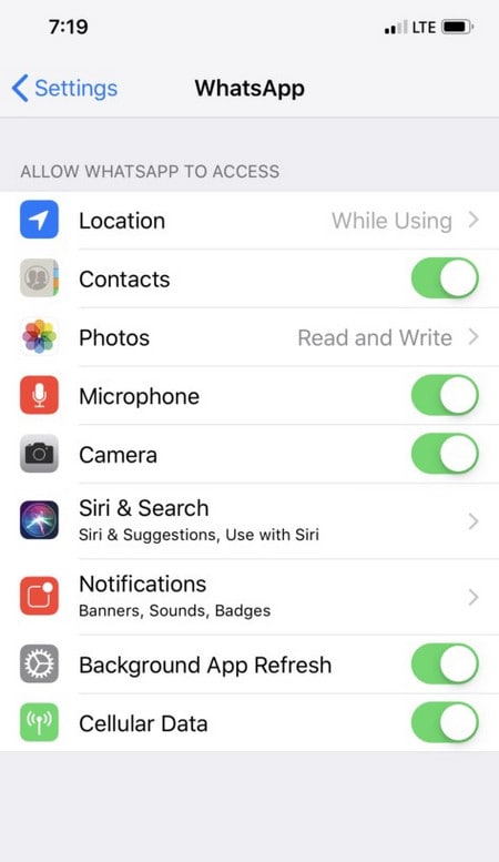 turn contact permission on on iphone