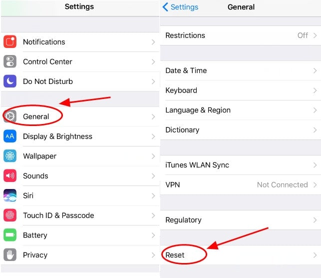 haz clic en general y en restablecer la configuración