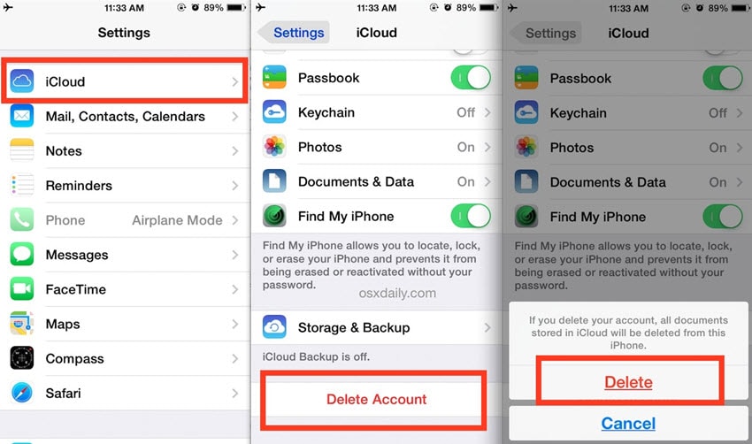 eliminar la cuenta de icloud