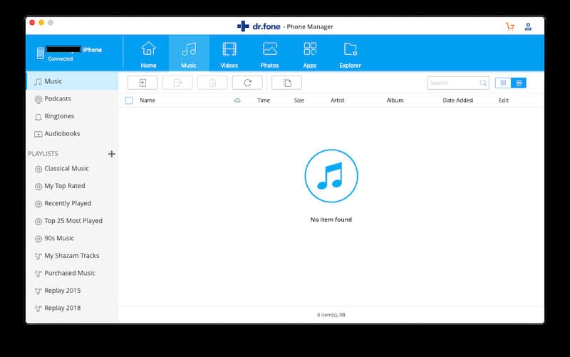 Dr.Fone Phone Manager نقل الموسيقى