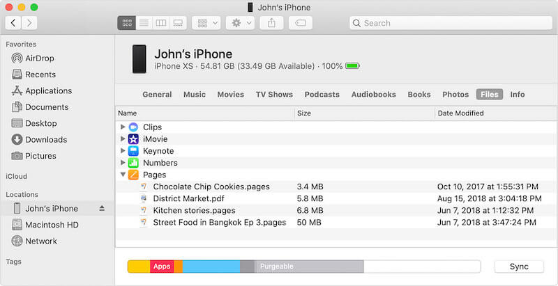  Glisser-déposer des fichiers vers des applications dans la fenêtre Partage de fichiers d'iTunes